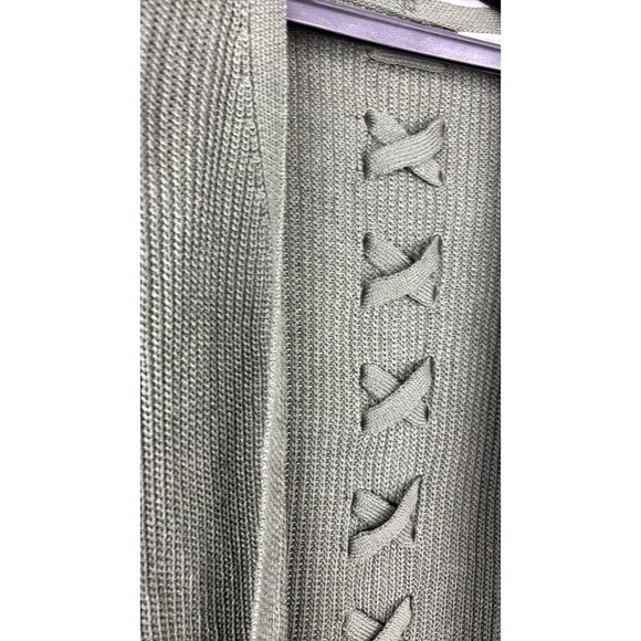 Pinque - Small - Olive Green Cardigan With Crisscross Lace-Up And Ribbed Cuffs - Picture 5 of 6